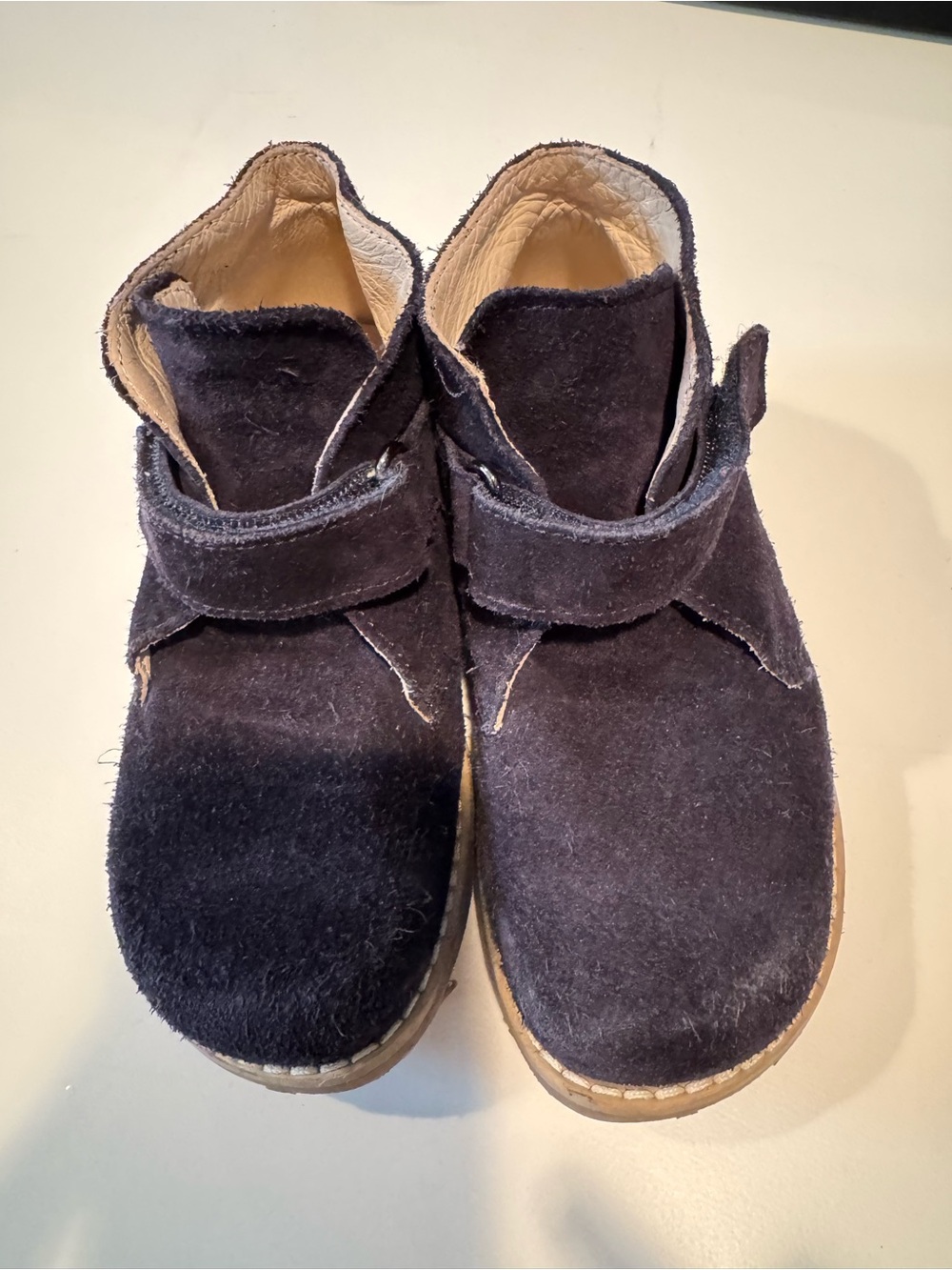 Children's Suede Ankle Boots in Navy with Hook-and-Loop Strap